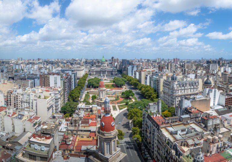 Aerial view of Downtown Buenos Aires and Plaza Congreso (Congress Square) - Buenos Aires, Argentina