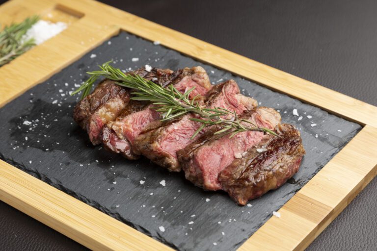 Closeup grilled Argentine beef chorizo steak.
